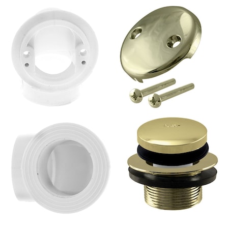 Westbrass Sch. 40 PVC 1-1/2" Plumber's Pack Tip-Toe Bathtub Drain & Two-Hole Overflow, Polished Brass D532-01